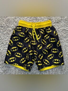 Batman Swim Trunks Boys 3T Black Yellow Logo Print Swim Shorts